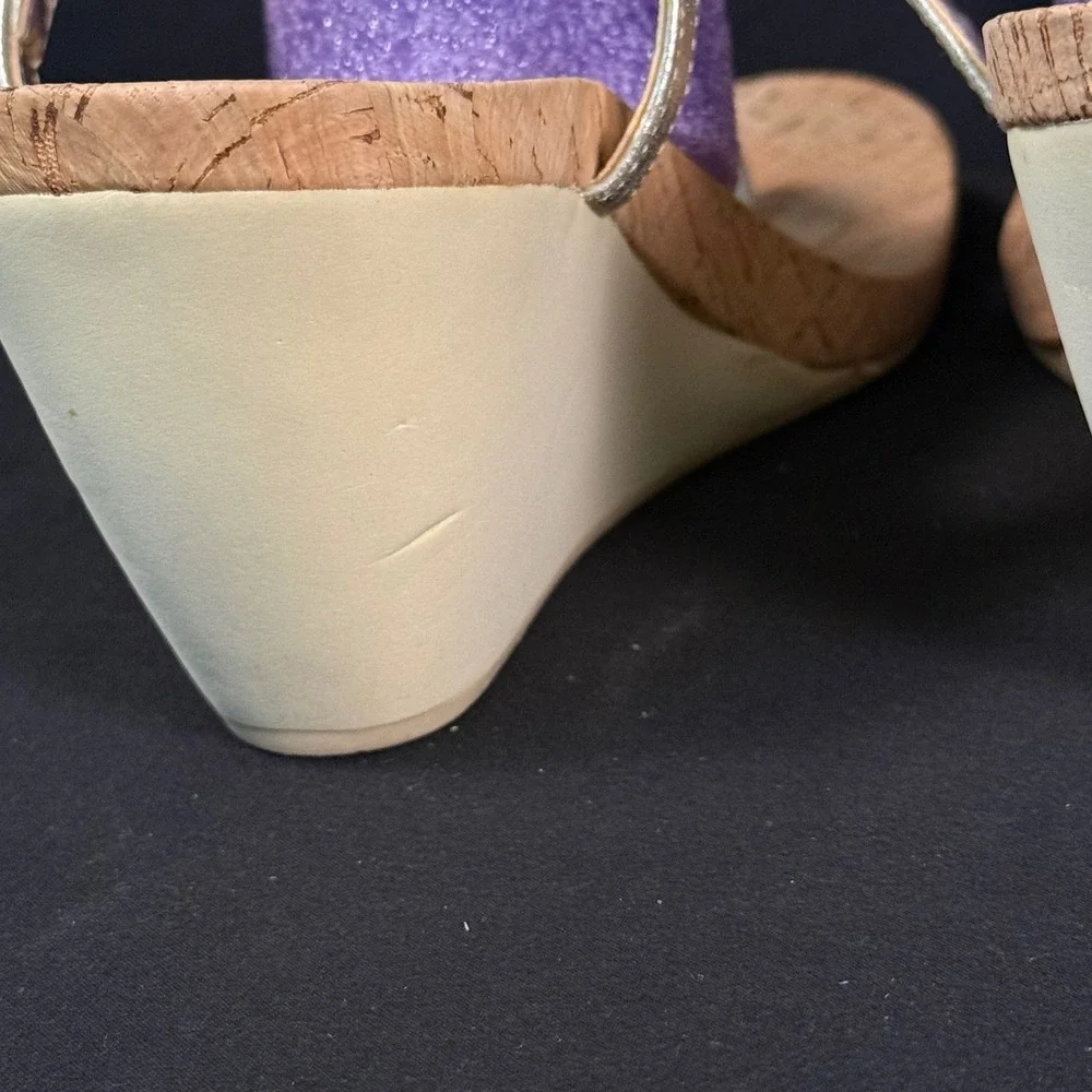 Lauren Ralph Lauren Reeta Cork Wedge Sandals Platino Silver Metallic Womens 8.5B